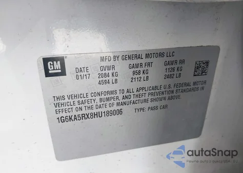 2017 Cadillac Ct6 Standard z USA, uszkodzony, nr VIN 1G6KA5RX8HU189006